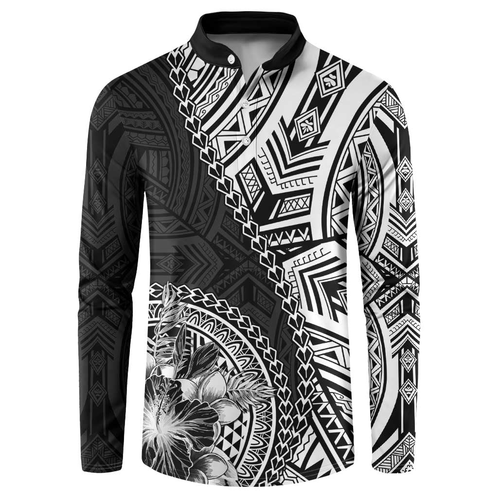 Hibiscus With Black Austronesian Tattoo Pattern Button Sweatshirt - Polynesian Pride