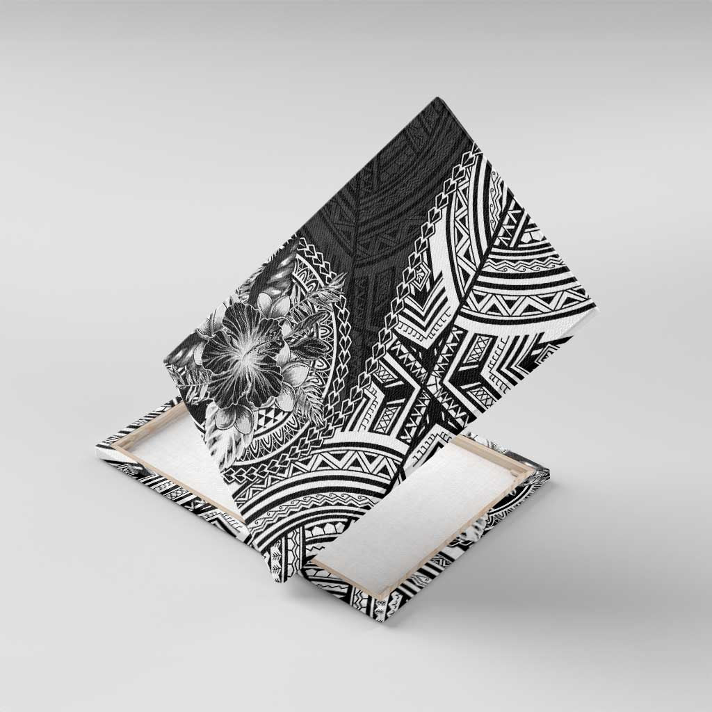 Hibiscus With Black Austronesian Tattoo Pattern Canvas Wall Art - Polynesian Pride