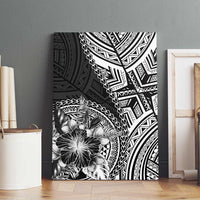 Hibiscus With Black Austronesian Tattoo Pattern Canvas Wall Art - Polynesian Pride