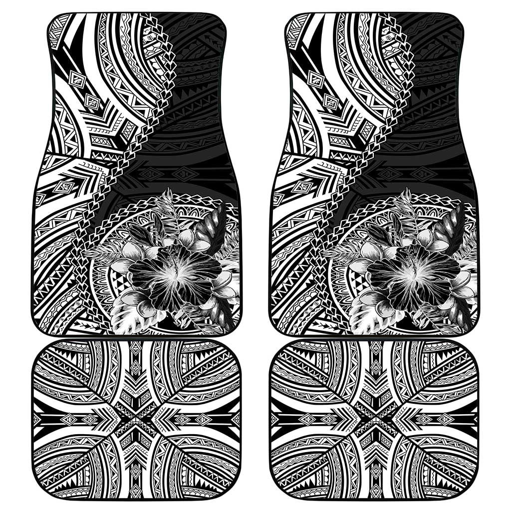 Hibiscus With Black Austronesian Tattoo Pattern Car Mats - Polynesian Pride