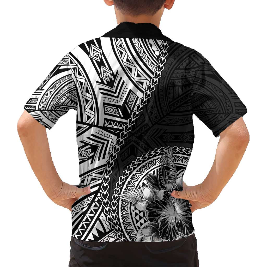 Hibiscus With Black Austronesian Tattoo Pattern Family Matching Long Sleeve Bodycon Dress and Hawaiian Shirt - Polynesian Pride