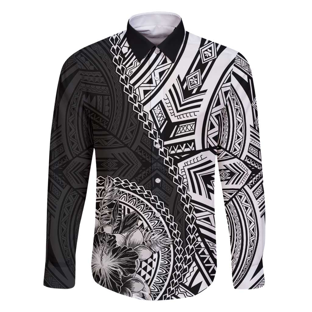 Hibiscus With Black Austronesian Tattoo Pattern Family Matching Mermaid Dress and Hawaiian Shirt - Polynesian Pride