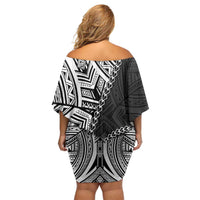 Hibiscus With Black Austronesian Tattoo Pattern Family Matching Off Shoulder Short Dress and Hawaiian Shirt - Polynesian Pride