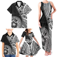 Hibiscus With Black Austronesian Tattoo Pattern Family Matching Tank Maxi Dress and Hawaiian Shirt - Polynesian Pride