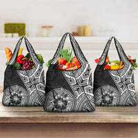 Hibiscus With Black Austronesian Tattoo Pattern Grocery Bag - Polynesian Pride
