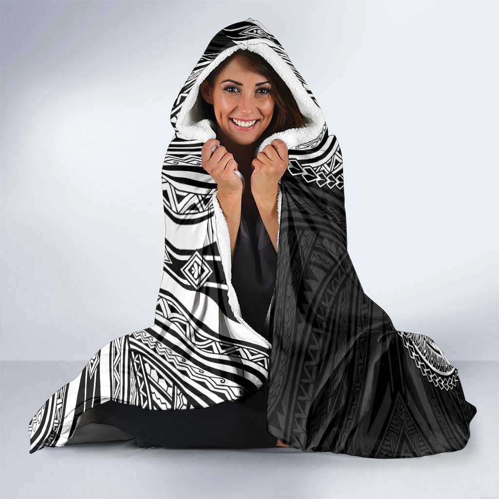 Hibiscus With Black Austronesian Tattoo Pattern Hooded Blanket LT05 - Polynesian Pride