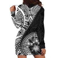 Hibiscus With Black Austronesian Tattoo Pattern Hoodie Dress - Polynesian Pride