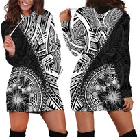 Hibiscus With Black Austronesian Tattoo Pattern Hoodie Dress - Polynesian Pride