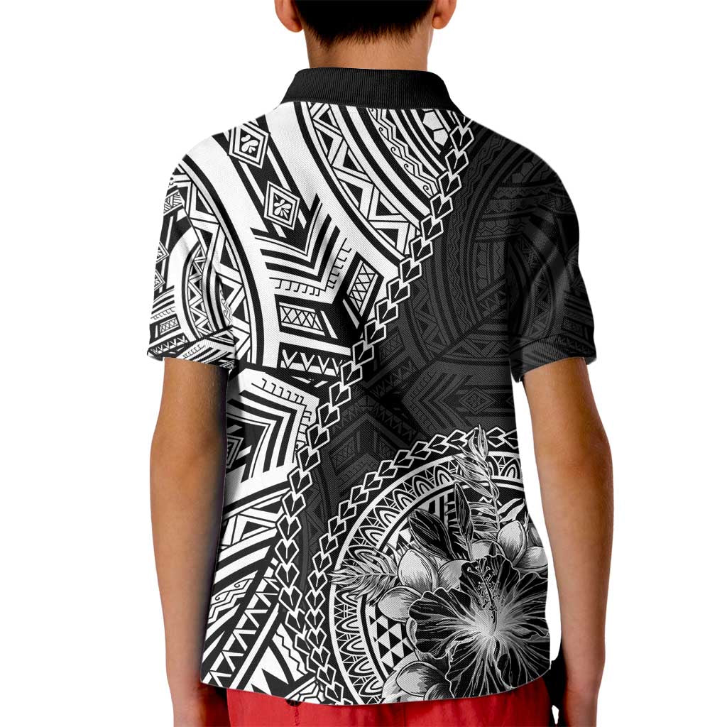Hibiscus With Black Austronesian Tattoo Pattern Kid Polo Shirt LT05 - Polynesian Pride