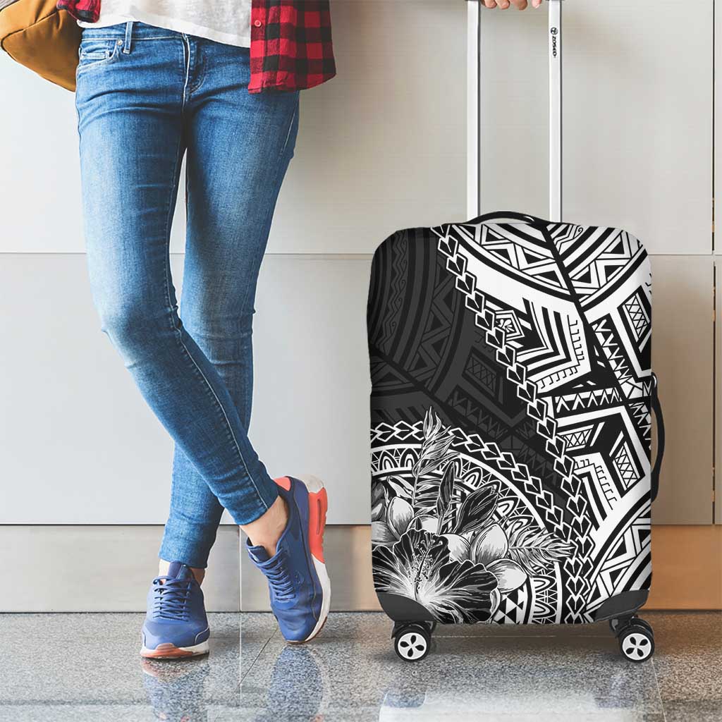 Hibiscus With Black Austronesian Tattoo Pattern Luggage Cover - Polynesian Pride