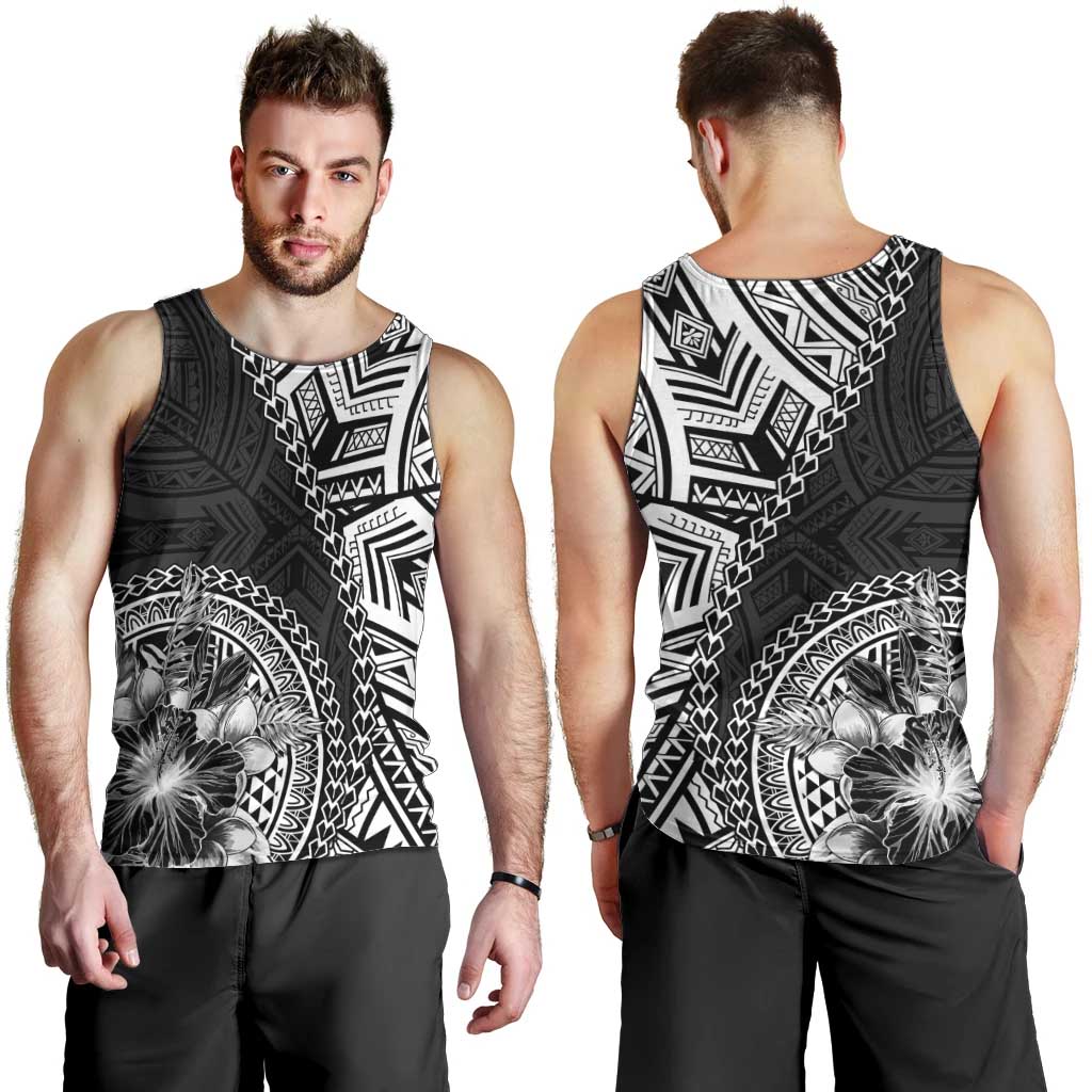 Hibiscus With Black Austronesian Tattoo Pattern Men Tank Top - Polynesian Pride
