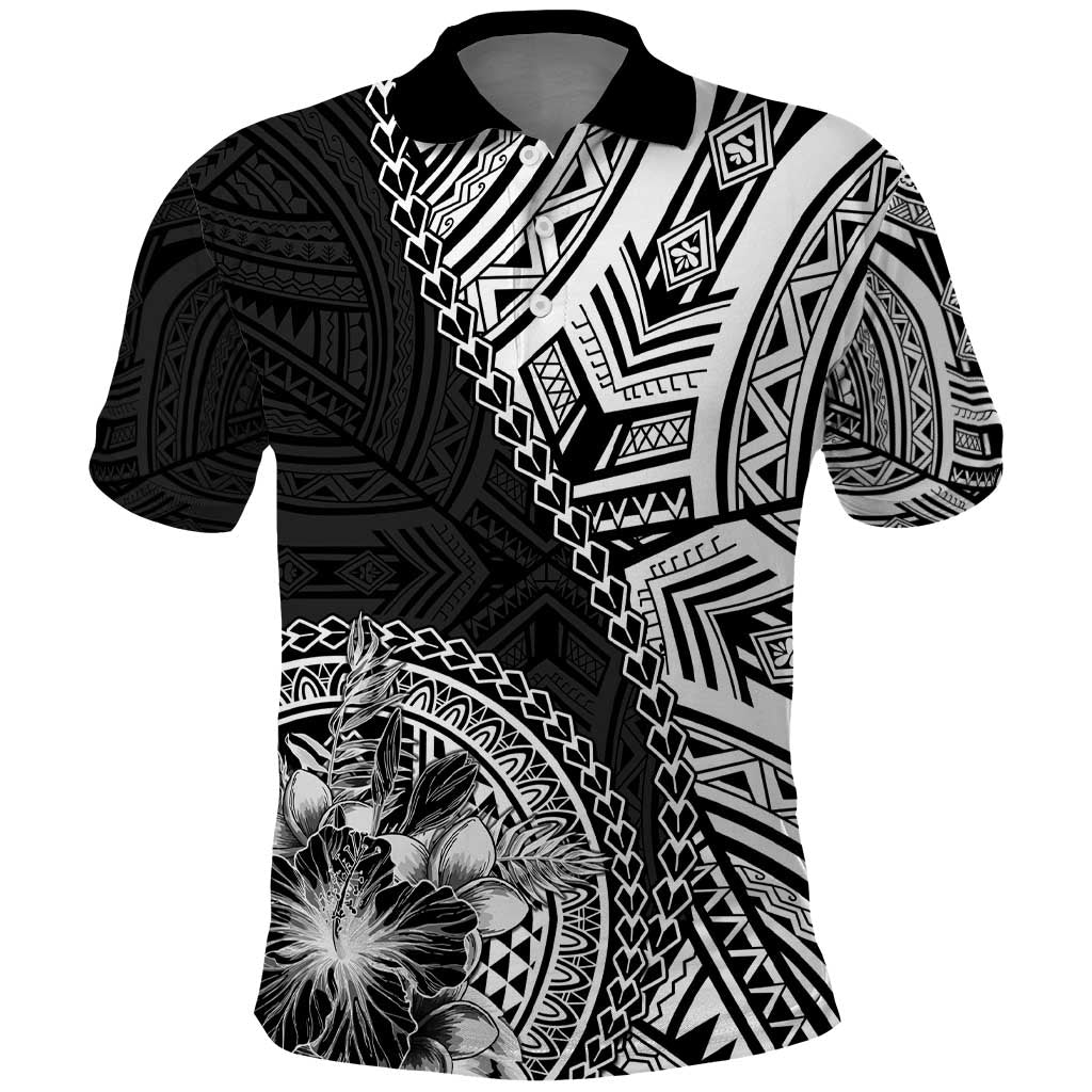 Hibiscus With Black Austronesian Tattoo Pattern Polo Shirt LT05 Black - Polynesian Pride