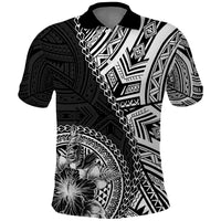 Hibiscus With Black Austronesian Tattoo Pattern Polo Shirt LT05 Black - Polynesian Pride