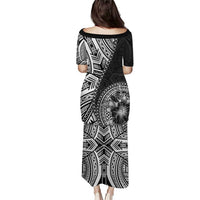 Hibiscus With Black Austronesian Tattoo Pattern Puletasi - Polynesian Pride