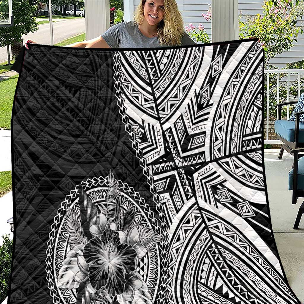 Hibiscus With Black Austronesian Tattoo Pattern Quilt - Polynesian Pride
