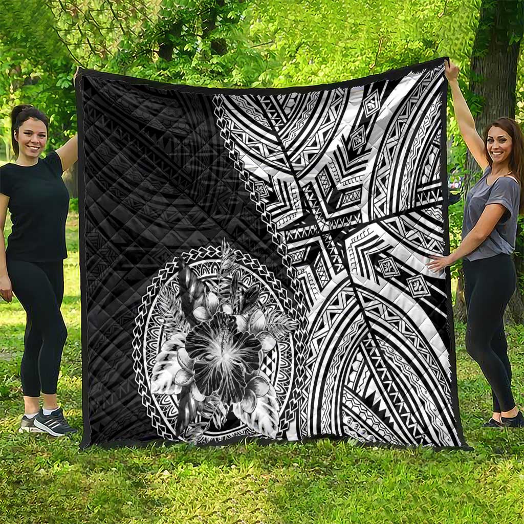 Hibiscus With Black Austronesian Tattoo Pattern Quilt - Polynesian Pride
