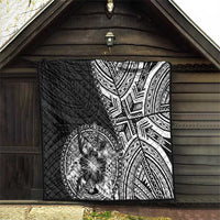 Hibiscus With Black Austronesian Tattoo Pattern Quilt - Polynesian Pride