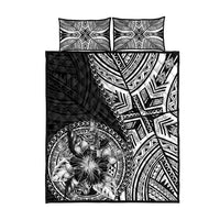 Hibiscus With Black Austronesian Tattoo Pattern Quilt Bed Set - Polynesian Pride