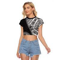 Hibiscus With Black Austronesian Tattoo Pattern Raglan Cropped T Shirt - Polynesian Pride