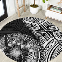 Hibiscus With Black Austronesian Tattoo Pattern Round Carpet - Polynesian Pride