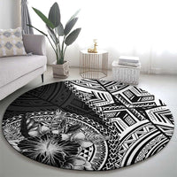 Hibiscus With Black Austronesian Tattoo Pattern Round Carpet - Polynesian Pride