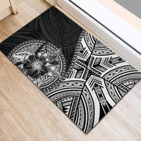 Hibiscus With Black Austronesian Tattoo Pattern Rubber Doormat - Polynesian Pride