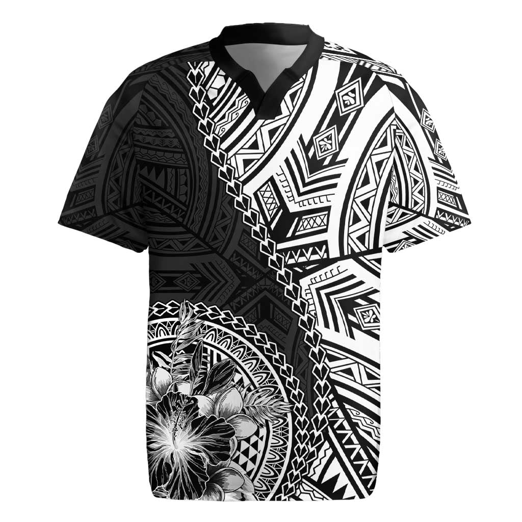Hibiscus With Black Austronesian Tattoo Pattern Rugby Jersey - Polynesian Pride
