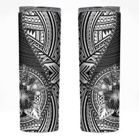Hibiscus With Black Austronesian Tattoo Pattern Skinny Tumbler LT05 Black - Polynesian Pride