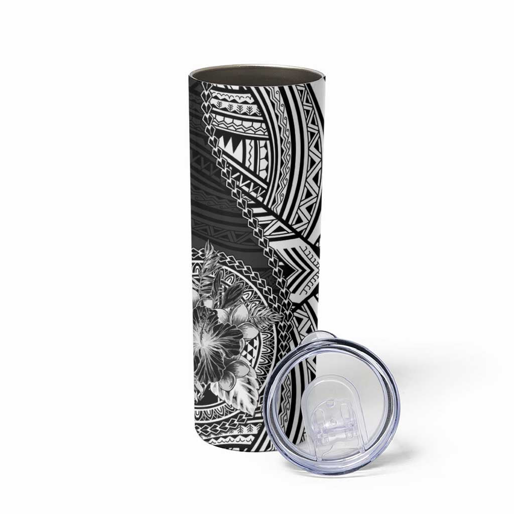 Hibiscus With Black Austronesian Tattoo Pattern Skinny Tumbler LT05 - Polynesian Pride