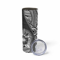 Hibiscus With Black Austronesian Tattoo Pattern Skinny Tumbler LT05 - Polynesian Pride
