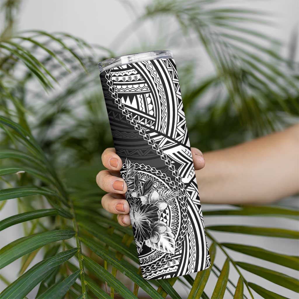 Hibiscus With Black Austronesian Tattoo Pattern Skinny Tumbler LT05 - Polynesian Pride