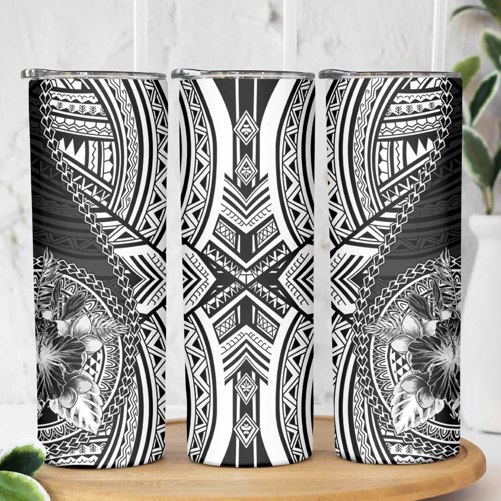 Hibiscus With Black Austronesian Tattoo Pattern Skinny Tumbler LT05 - Polynesian Pride