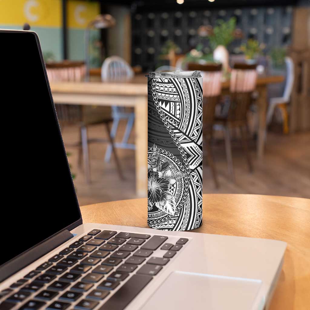 Hibiscus With Black Austronesian Tattoo Pattern Skinny Tumbler LT05 - Polynesian Pride
