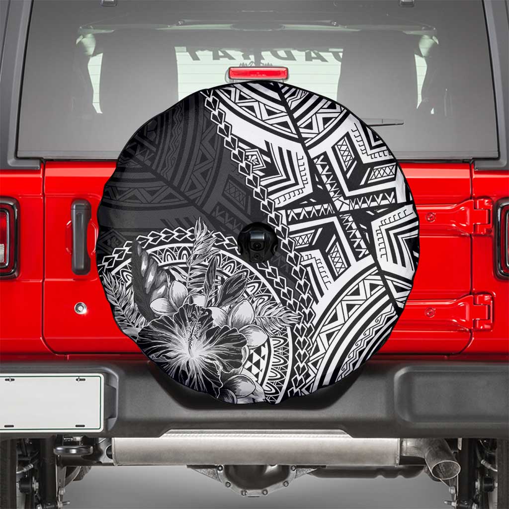 Hibiscus With Black Austronesian Tattoo Pattern Spare Tire Cover - Polynesian Pride