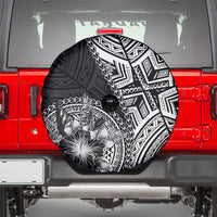Hibiscus With Black Austronesian Tattoo Pattern Spare Tire Cover - Polynesian Pride