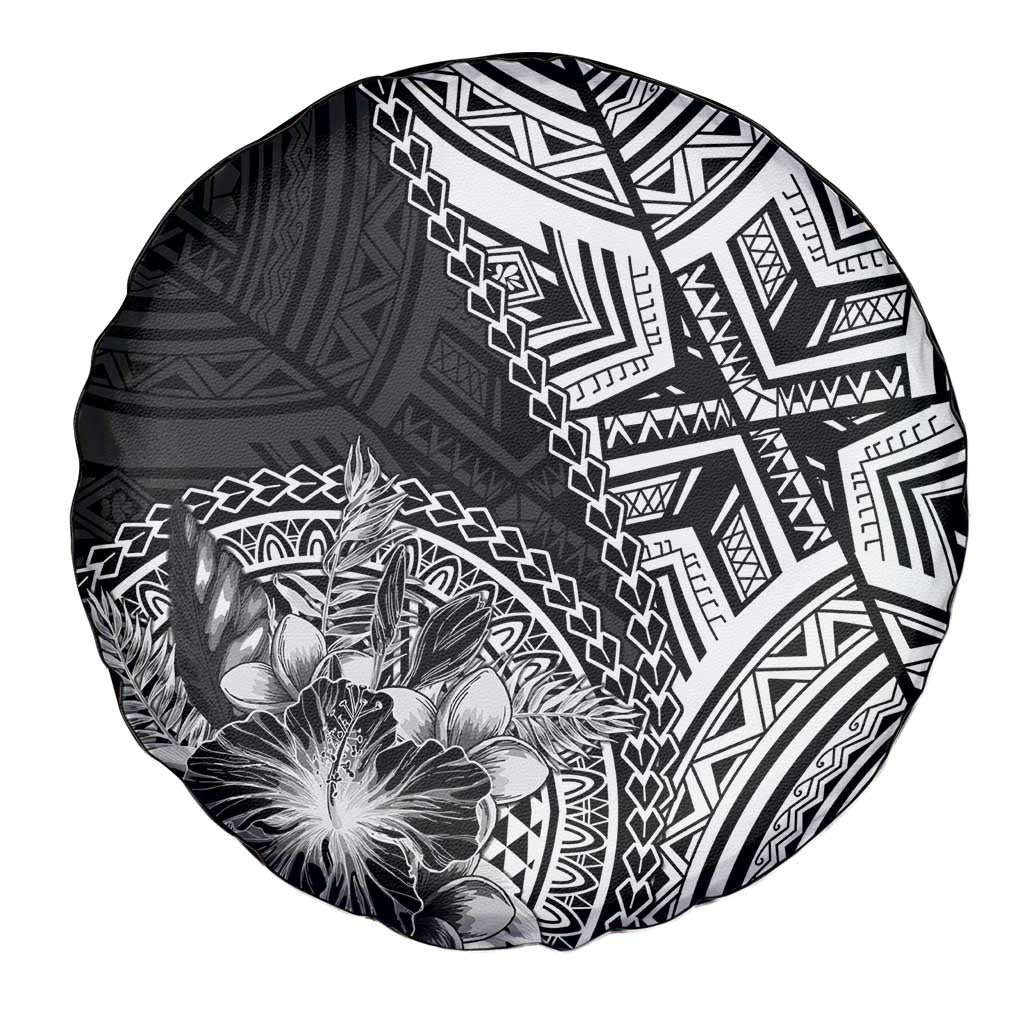 Hibiscus With Black Austronesian Tattoo Pattern Spare Tire Cover - Polynesian Pride
