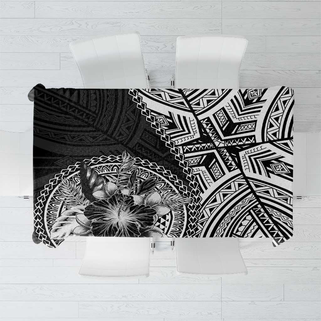 Hibiscus With Black Austronesian Tattoo Pattern Tablecloth - Polynesian Pride