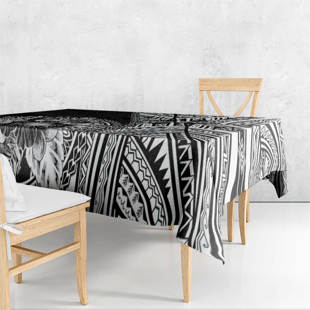 Hibiscus With Black Austronesian Tattoo Pattern Tablecloth - Polynesian Pride