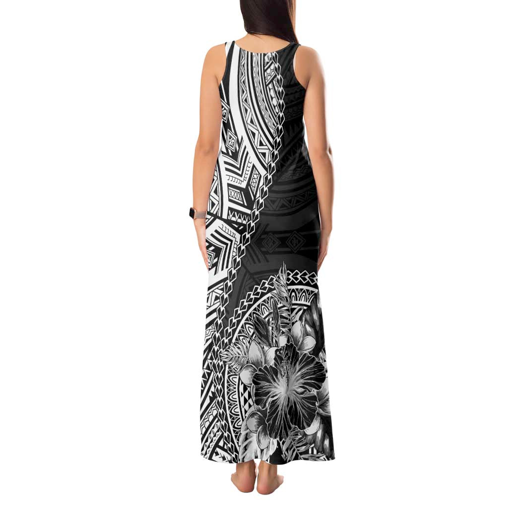 Hibiscus With Black Austronesian Tattoo Pattern Tank Maxi Dress - Polynesian Pride