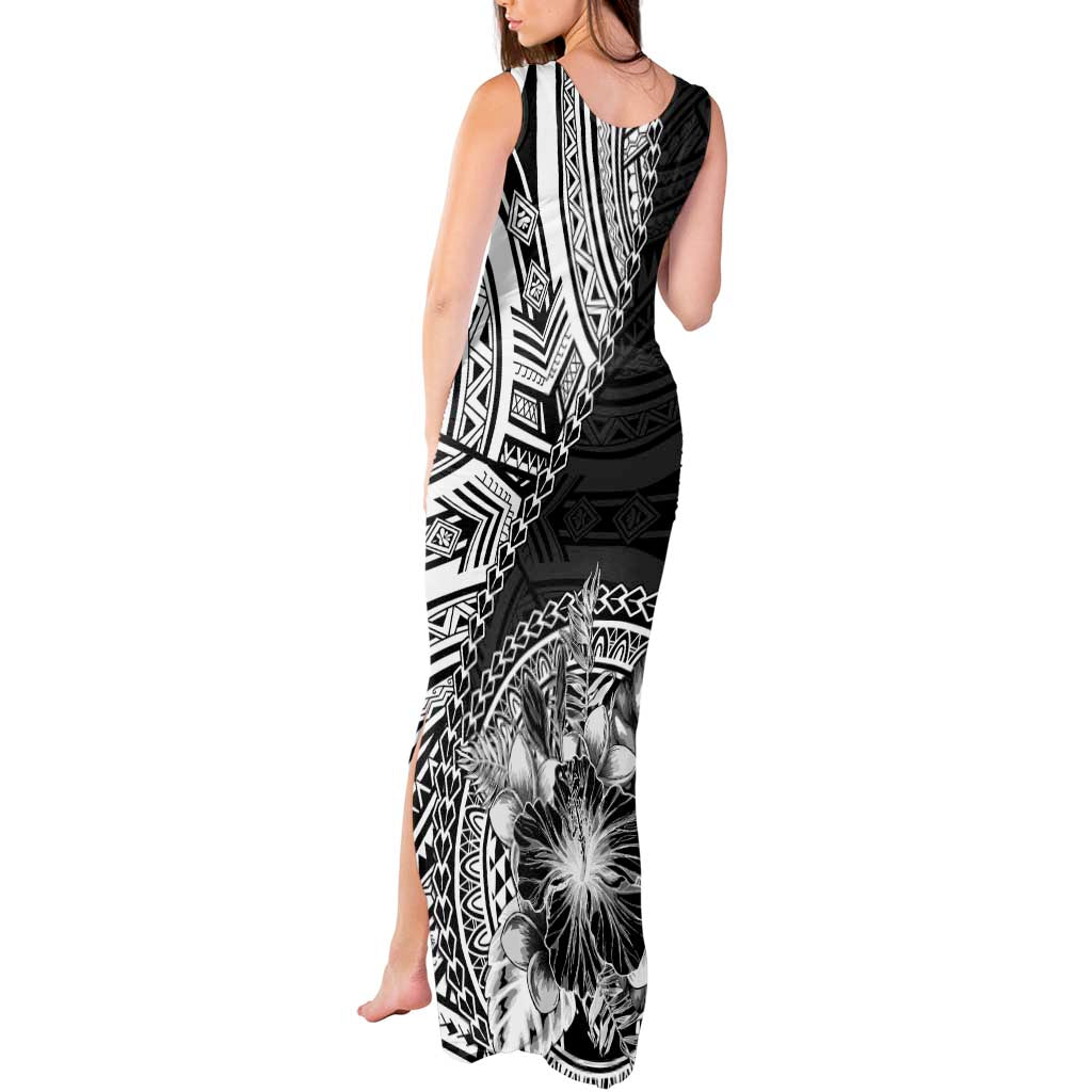 Hibiscus With Black Austronesian Tattoo Pattern Tank Maxi Dress - Polynesian Pride