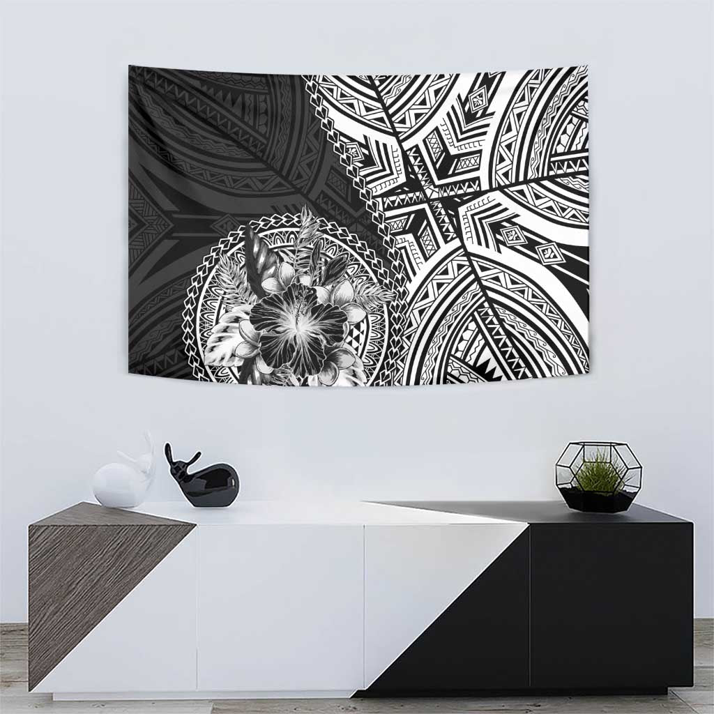 Hibiscus With Black Austronesian Tattoo Pattern Tapestry - Polynesian Pride