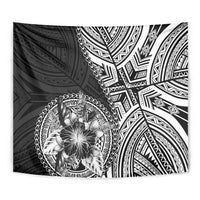 Hibiscus With Black Austronesian Tattoo Pattern Tapestry - Polynesian Pride