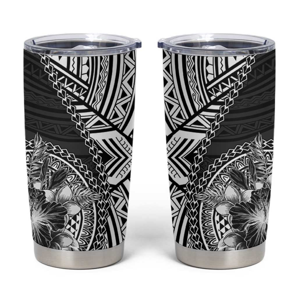 Hibiscus With Black Austronesian Tattoo Pattern Tumbler Cup - Polynesian Pride