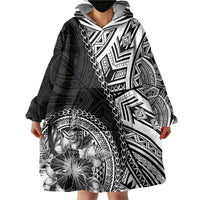 Hibiscus With Black Austronesian Tattoo Pattern Wearable Blanket Hoodie - Polynesian Pride