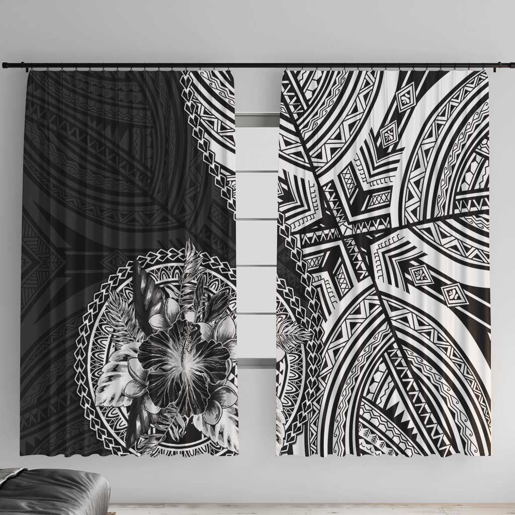 Hibiscus With Black Austronesian Tattoo Pattern Window Curtain - Polynesian Pride