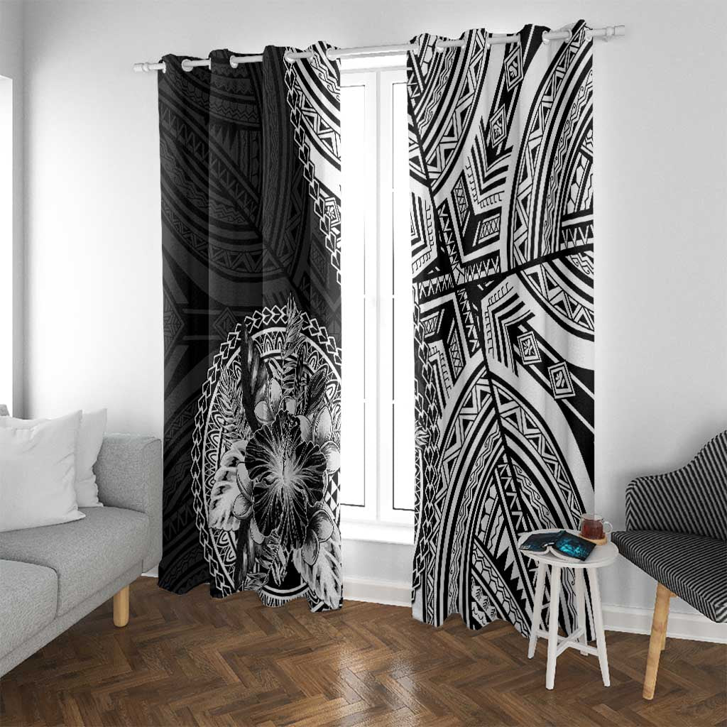 Hibiscus With Black Austronesian Tattoo Pattern Window Curtain - Polynesian Pride