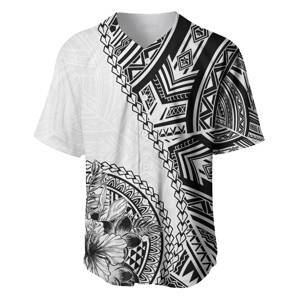 Hibiscus With White Austronesian Tattoo Pattern Baseball Jersey - Polynesian Pride