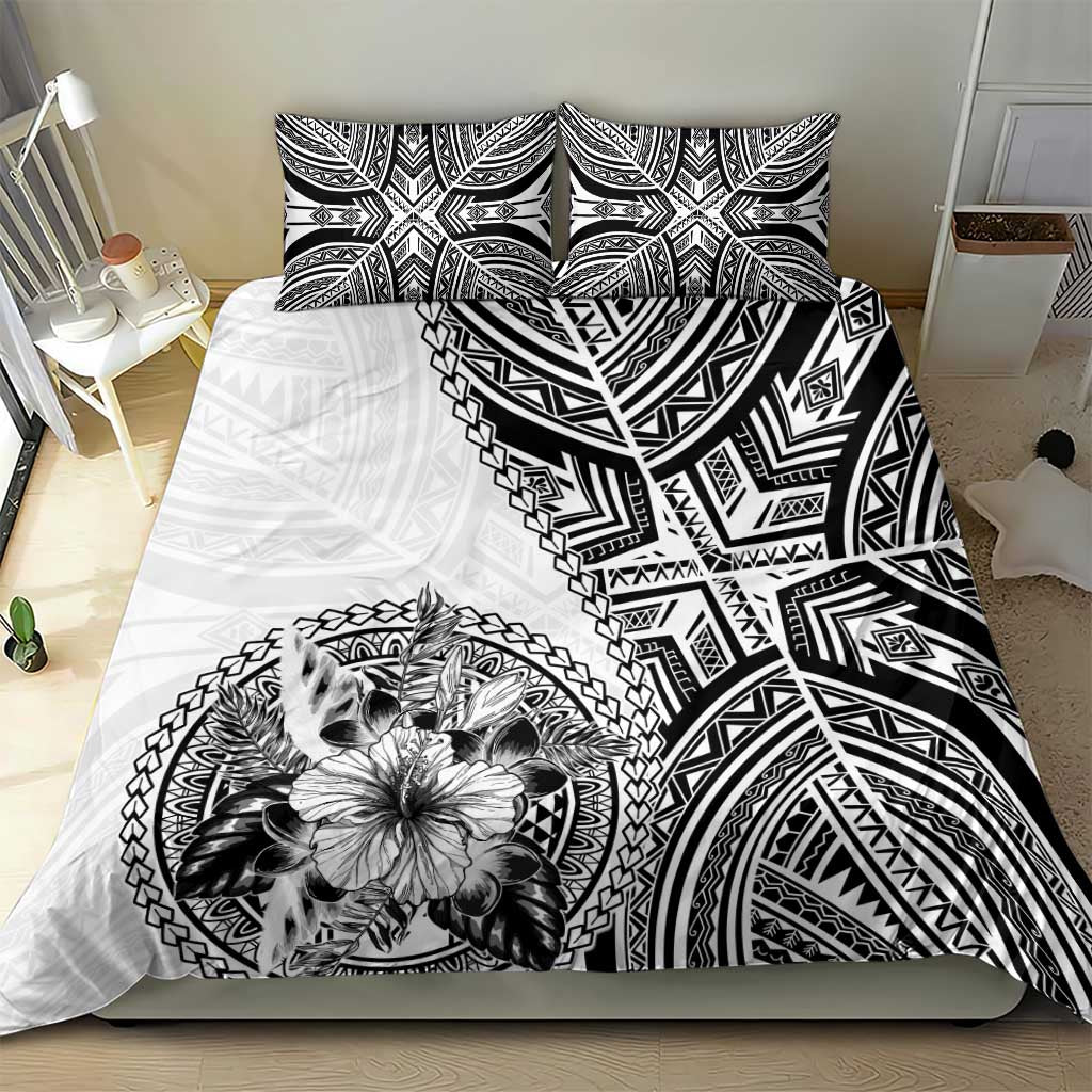 Hibiscus With White Austronesian Tattoo Pattern Bedding Set - Polynesian Pride