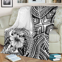 Hibiscus With White Austronesian Tattoo Pattern Blanket - Polynesian Pride
