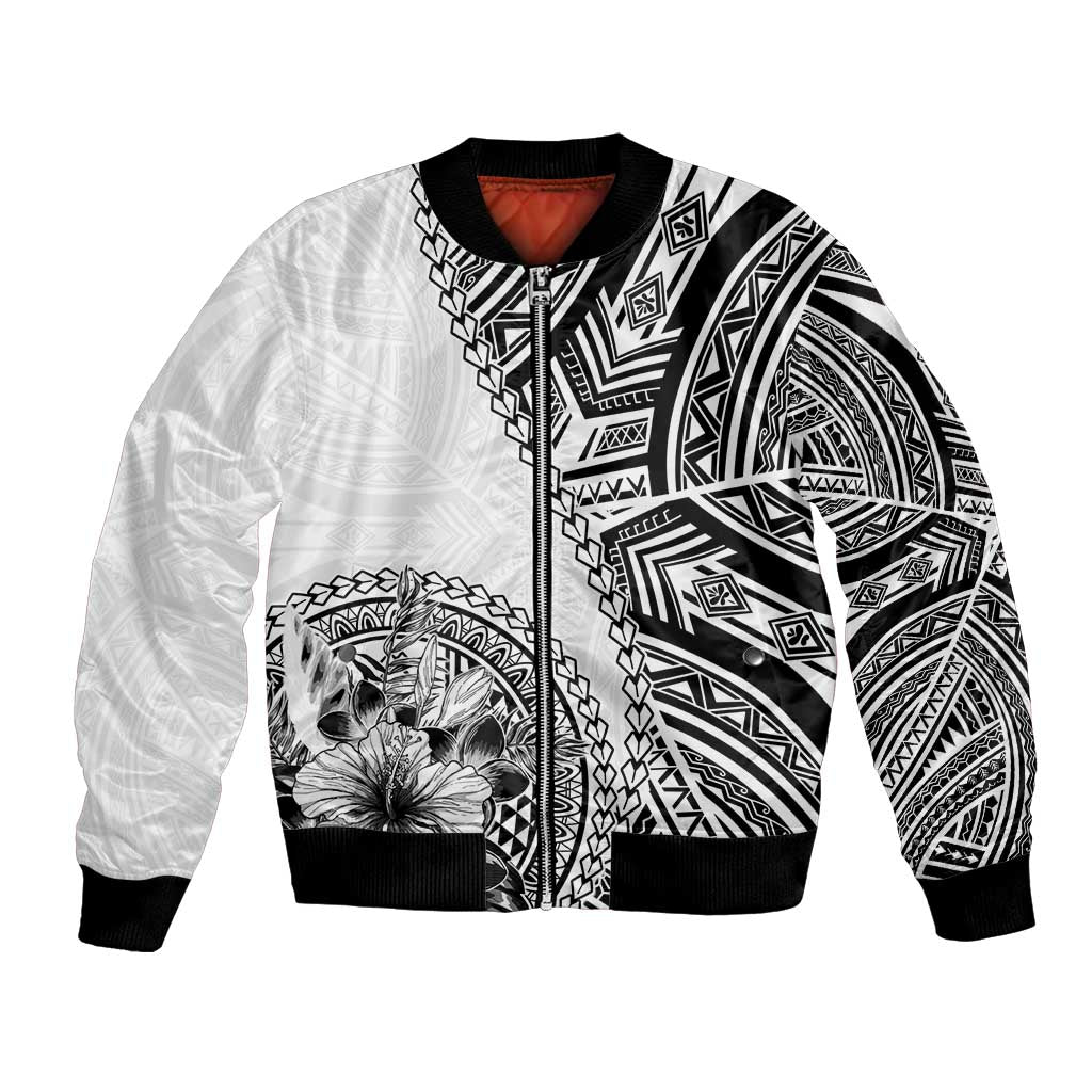 Hibiscus With White Austronesian Tattoo Pattern Bomber Jacket - Polynesian Pride